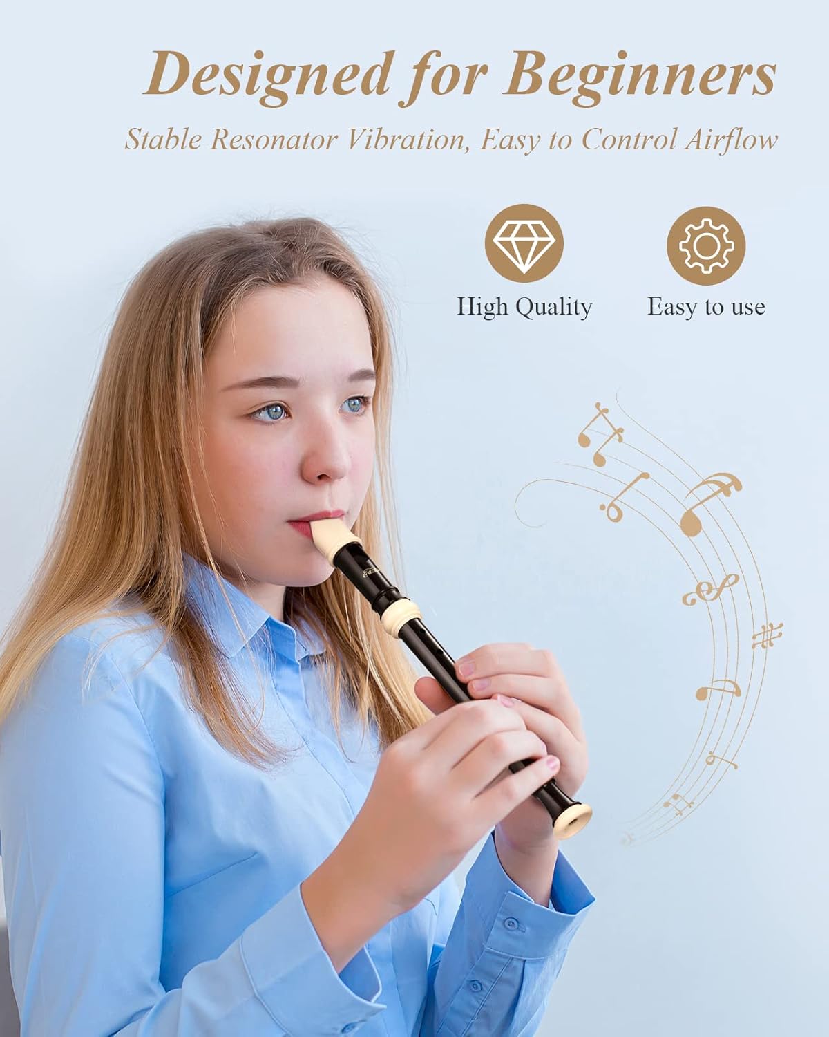 Eastar Soprano Recorder Instrument for Kids Beginner, Baroque Fingering C Key Recorder Instrument 3 Piece with Cleaning Kit, Thumb Rest, Cotton Bag, Fingering Chart,School-Approved-Brown##