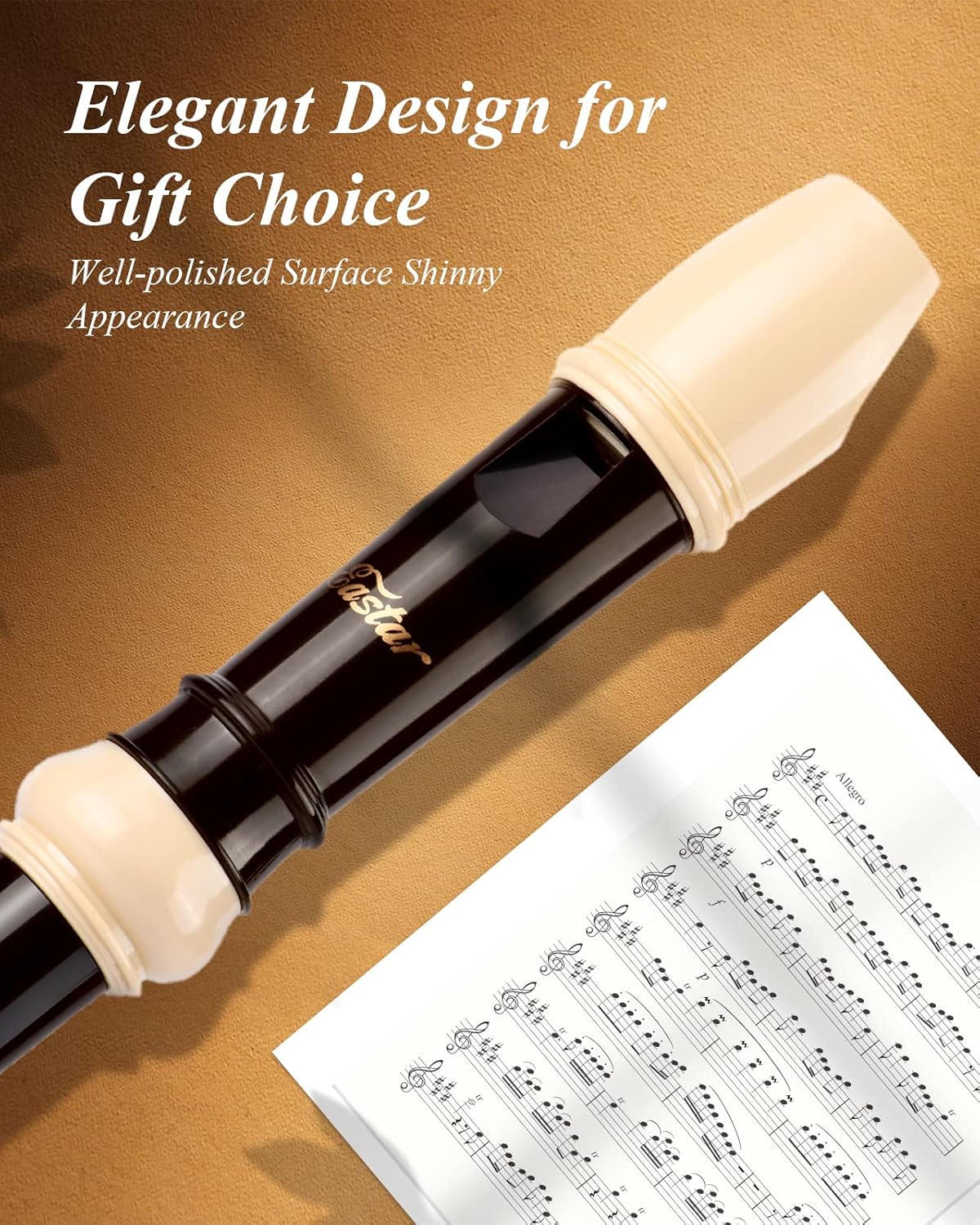 Eastar Soprano Recorder Instrument for Kids Beginner, Baroque Fingering C Key Recorder Instrument 3 Piece with Cleaning Kit, Thumb Rest, Cotton Bag, Fingering Chart,School-Approved-Brown##