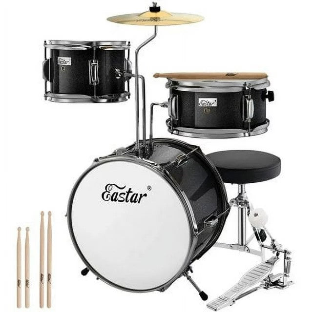 Eastar Drum Set for Kids, 3 Drums 1 Cymbal Percussion Kit, Beginners Children 14" 3-Piece Drum Bundle, with Adjustable Throne, Drumsticks