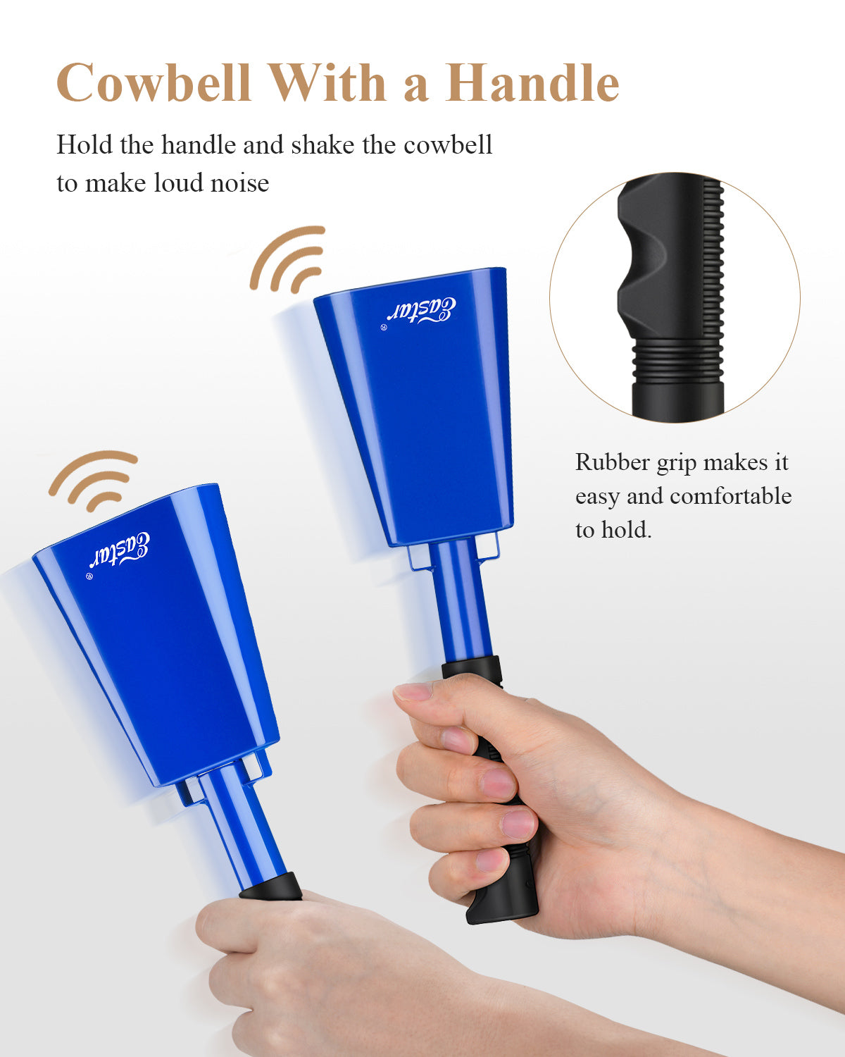 Eastar Cow Bell with Handle, 2 Pack Cowbells for Sporting Events, 10 Inch Cowbells Noise Makers Cheering Bell for Football Games, Stadiums, Halloween Gifts, Black/White/Blue/Red-Blue##