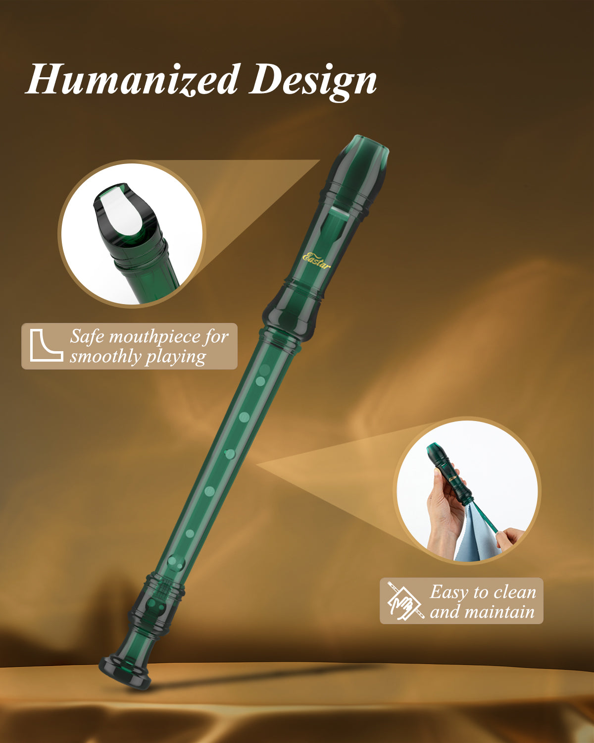 Eastar Soprano Recorder Instrument for Kids Students Beginners, German fingering C Key Recorder Instrument 3 Piece with Cleaning Kit, Storage Bag, Fingering Chart, School-Approved,Pueple/Green-Green##