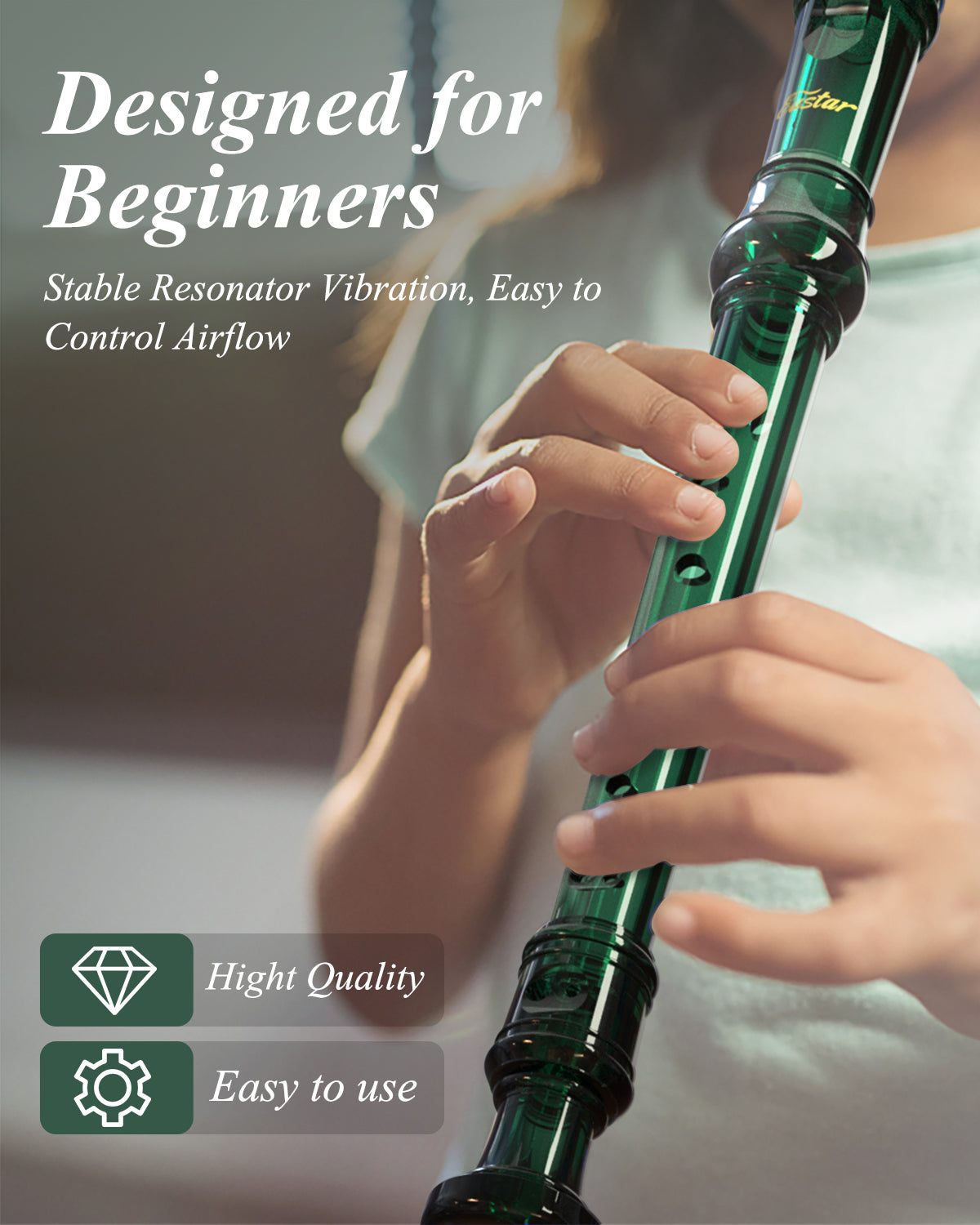 Eastar Soprano Recorder Instrument for Kids Students Beginners, German fingering C Key Recorder Instrument 3 Piece with Cleaning Kit, Storage Bag, Fingering Chart, School-Approved,Pueple/Green-Green##