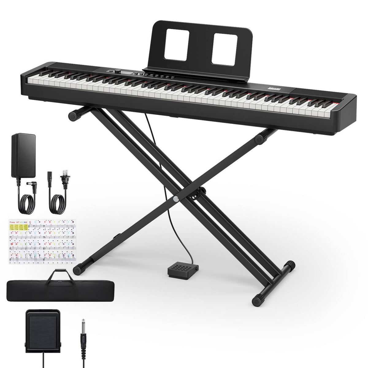 Donner DEP-20 Lite Beginner Digital Piano 88 Key Weighted Full Size Keyboard, Portable Electric Piano Set with Stand, Sustain Pedal, Keyboard Stickers for Beginners Adults