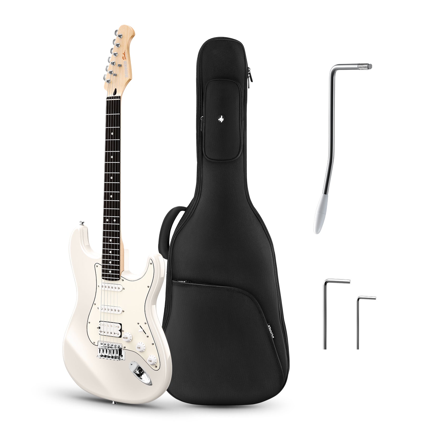 Donner Electric Guitar, 39" Beginner Guitar HSS Pickup, Q1, White