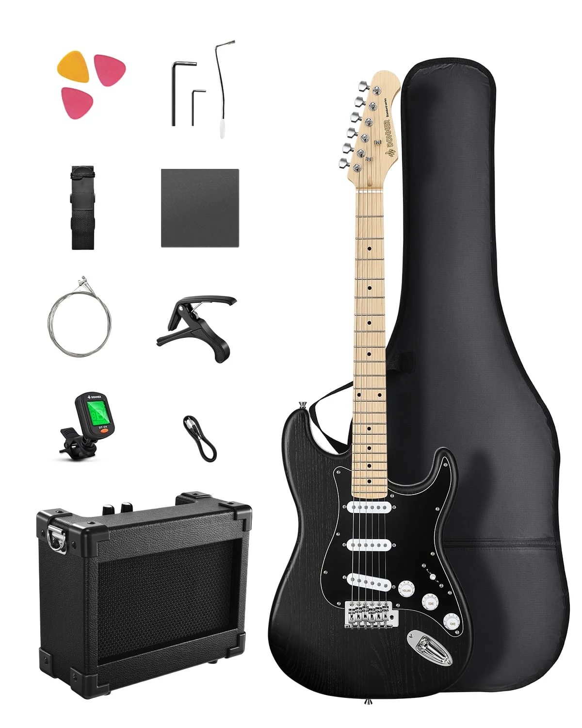 Donner Electric Guitar Kits for Beginner Right Hand S-S-S Pickups Strater Sets
