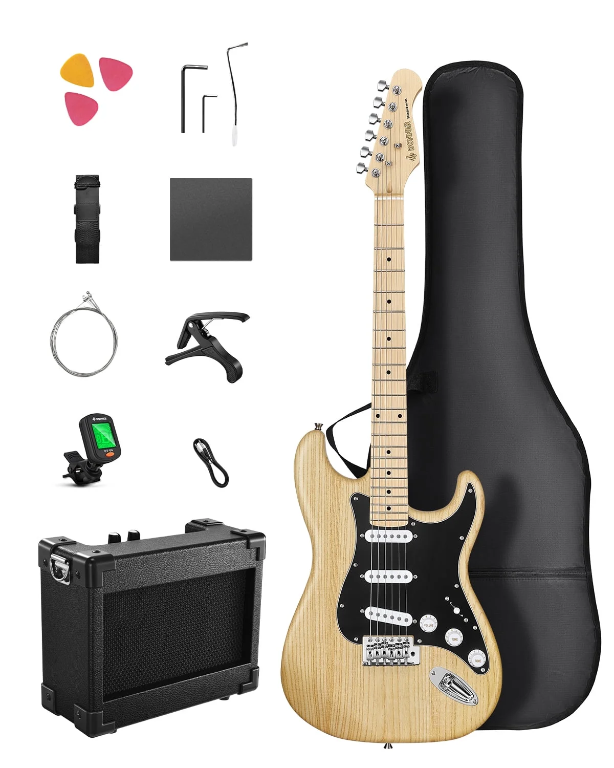 Donner Electric Guitar Kits for Beginner Right Hand S-S-S Pickups Strater Sets