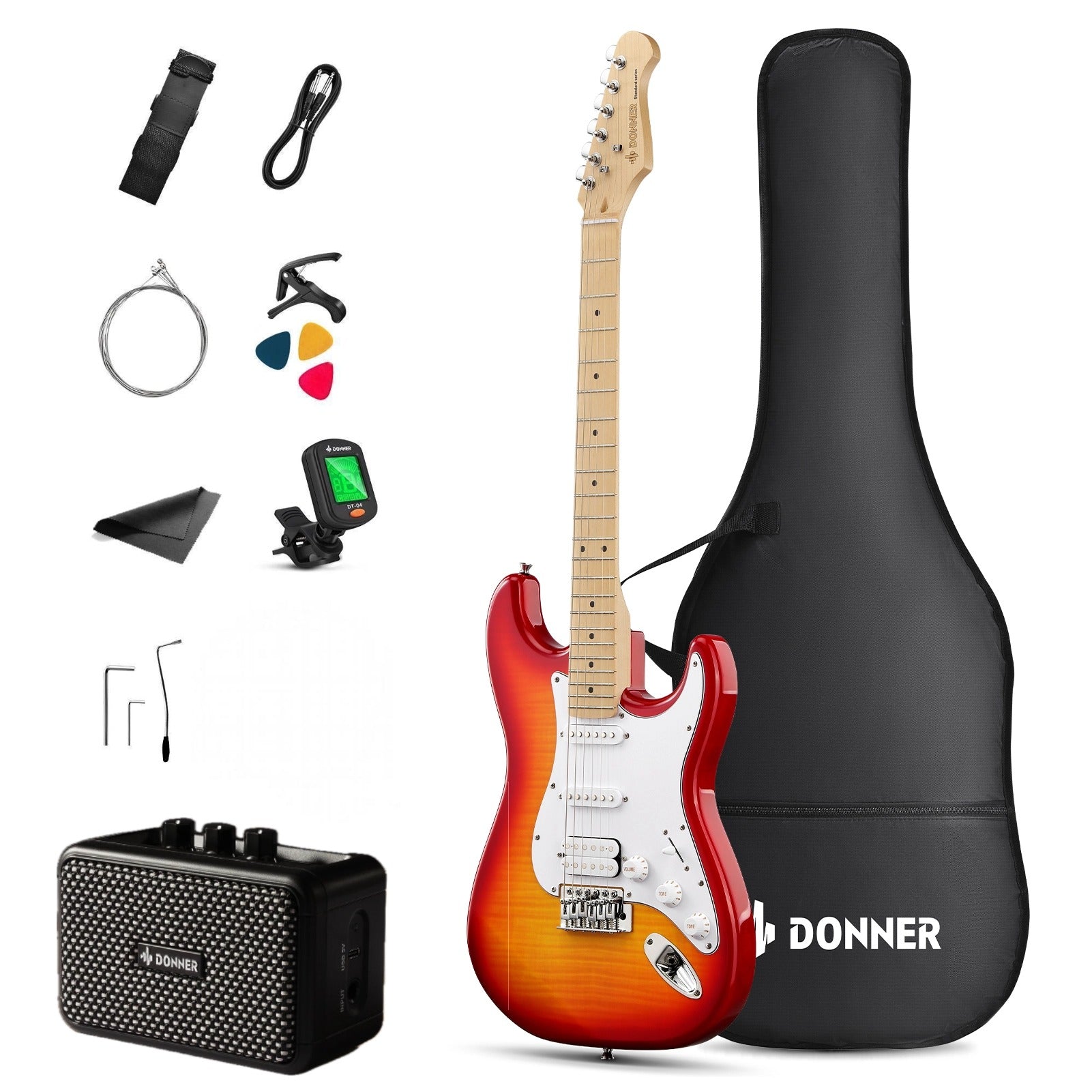 Donner DST-95 Electric Guitar Kit with Amp, Bag, Capo, Strap, String, Tuner, Cable, Picks