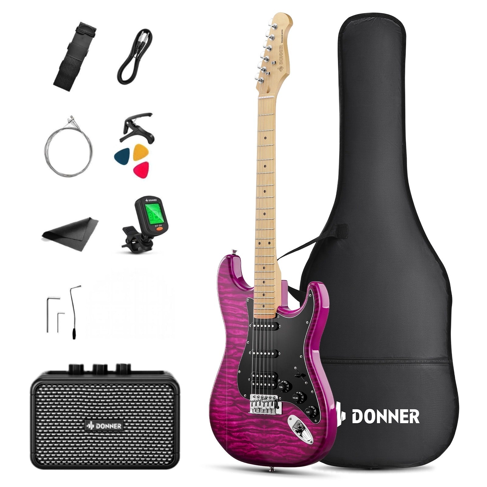 Donner DST-95 Electric Guitar Kit with Amp, Bag, Capo, Strap, String, Tuner, Cable, Picks
