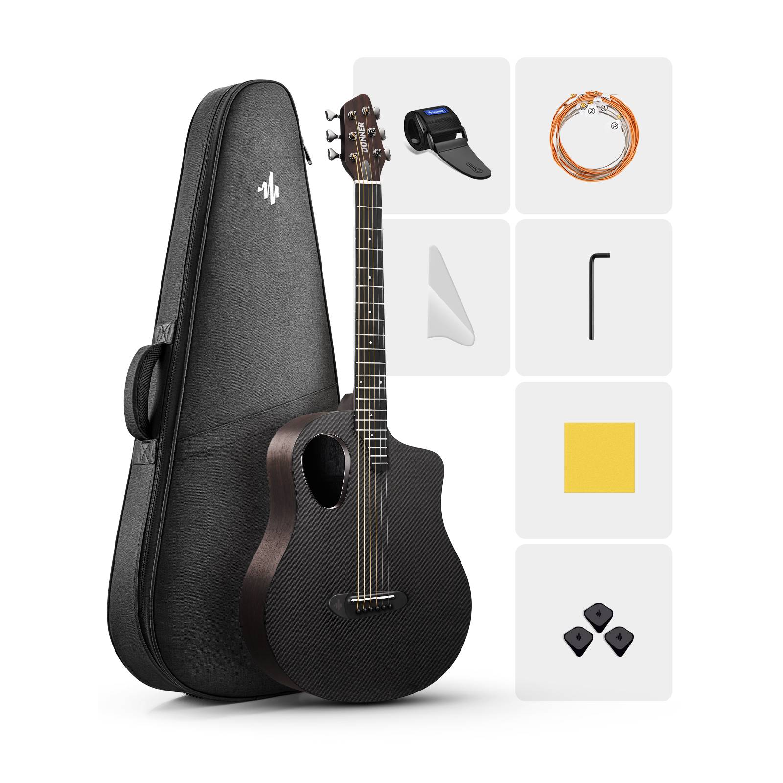 Donner RISING-G1 38" Carbon X Wood Acoustic Guitar-Black##