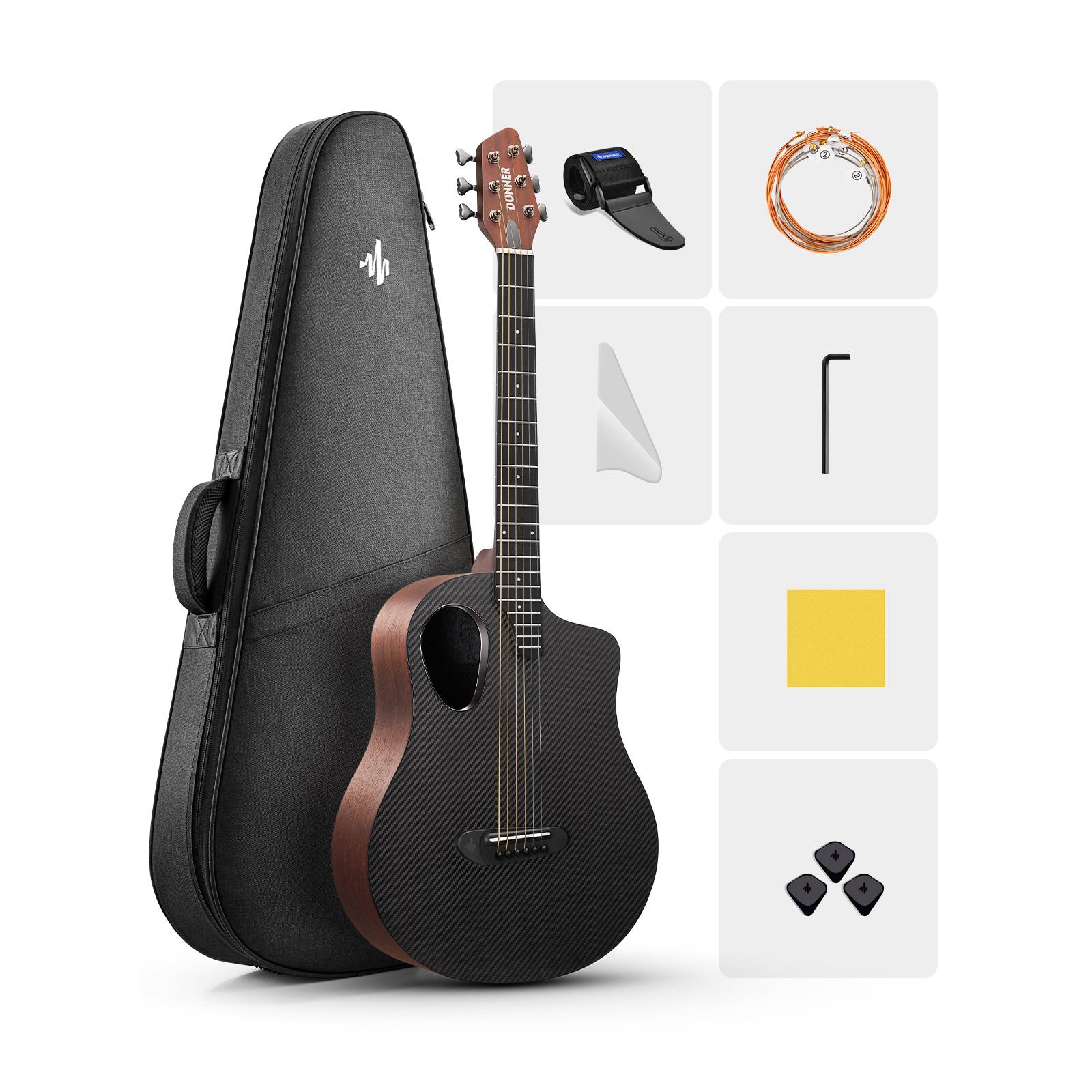 Donner RISING-G1 38" Carbon X Wood Acoustic Guitar-Brown##