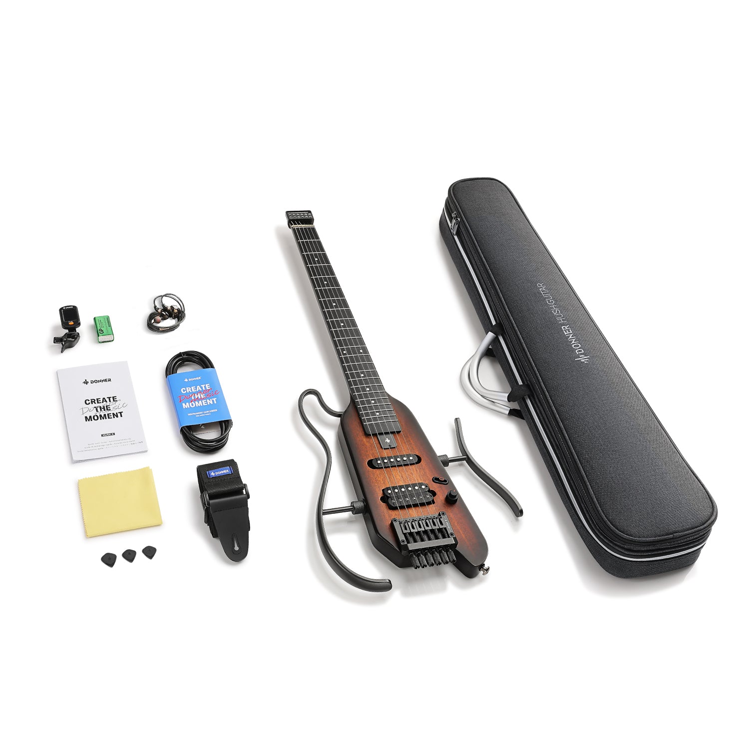 Donner HUSH-X Electric Guitar Kit for Travel-Sunburst##