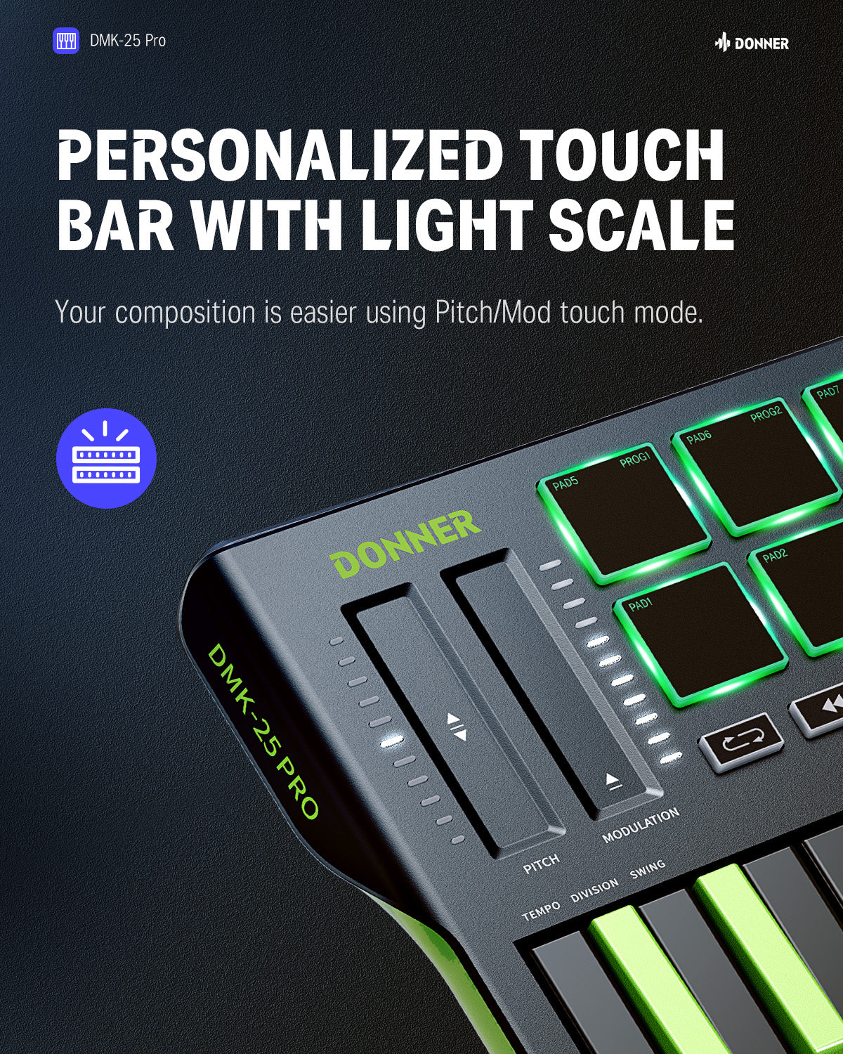 Donner DMK-25 PRO MIDI Keyboard-Green##