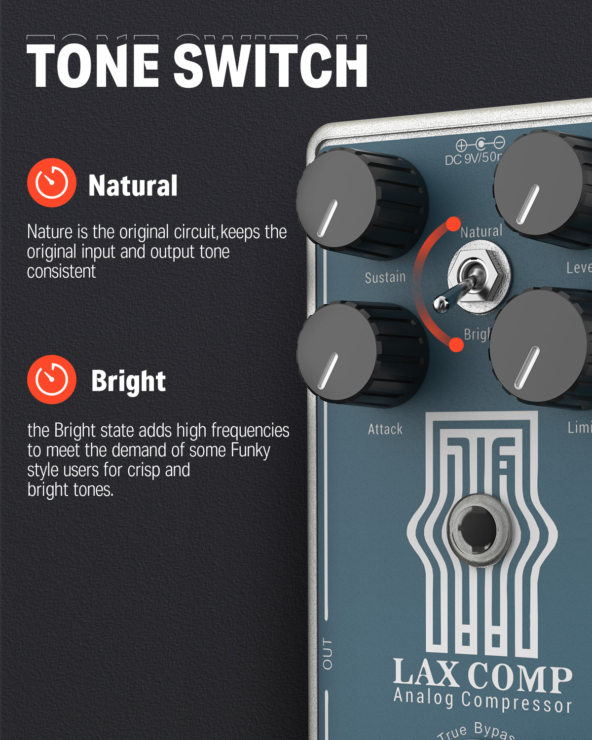 Donner Lax Comp Compressor Guitar Pedal Classic Peak Limiter Style Compressor True Bypass