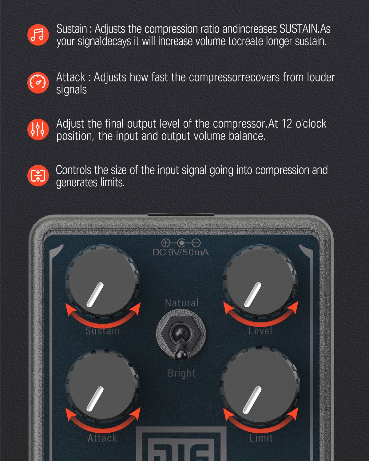 Donner Lax Comp Compressor Guitar Pedal Classic Peak Limiter Style Compressor True Bypass