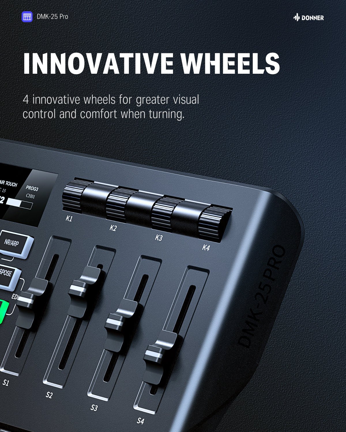 Donner DMK-25 PRO MIDI Keyboard Controller with Personalized Touch Bar, Free Music Production Software/Free 40 Courses-Black##