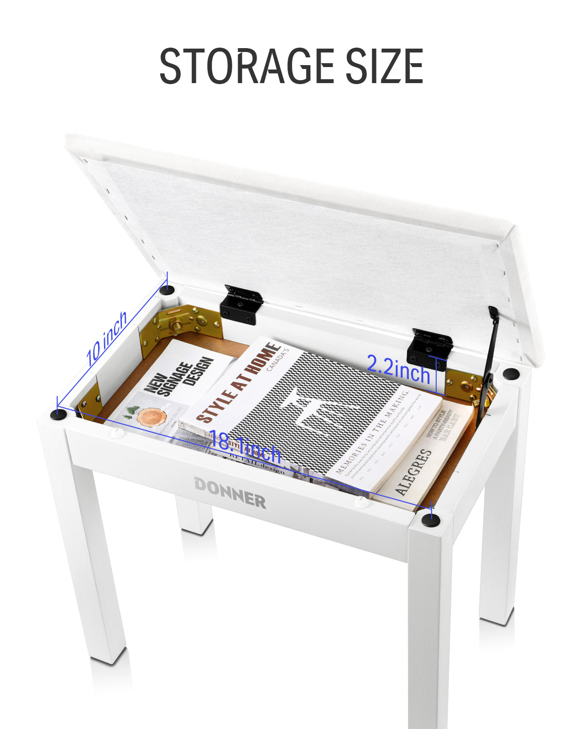 Donner Solid Wood Piano Bench with Storage High-Density Suede Cushion Chair White