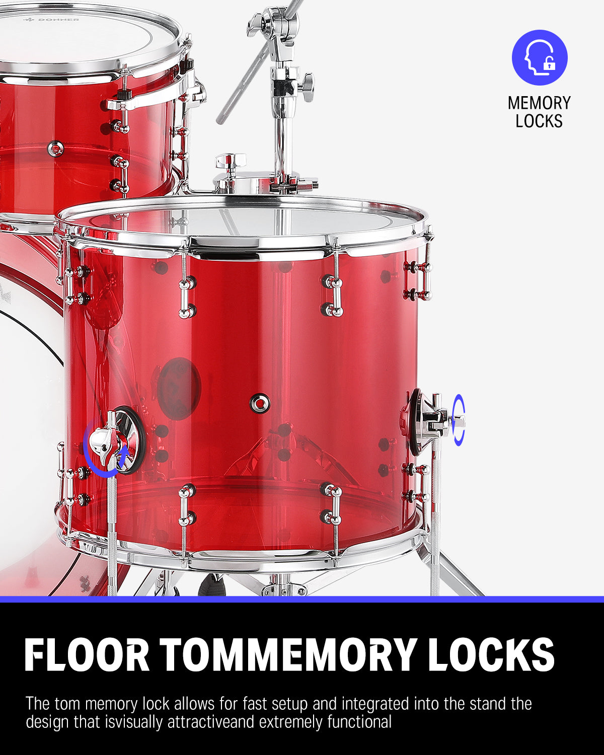 Donner-DDS-1000-22-inch-Crystal-5-Piece-Drum-Set-Acrylic-Shell-Pack