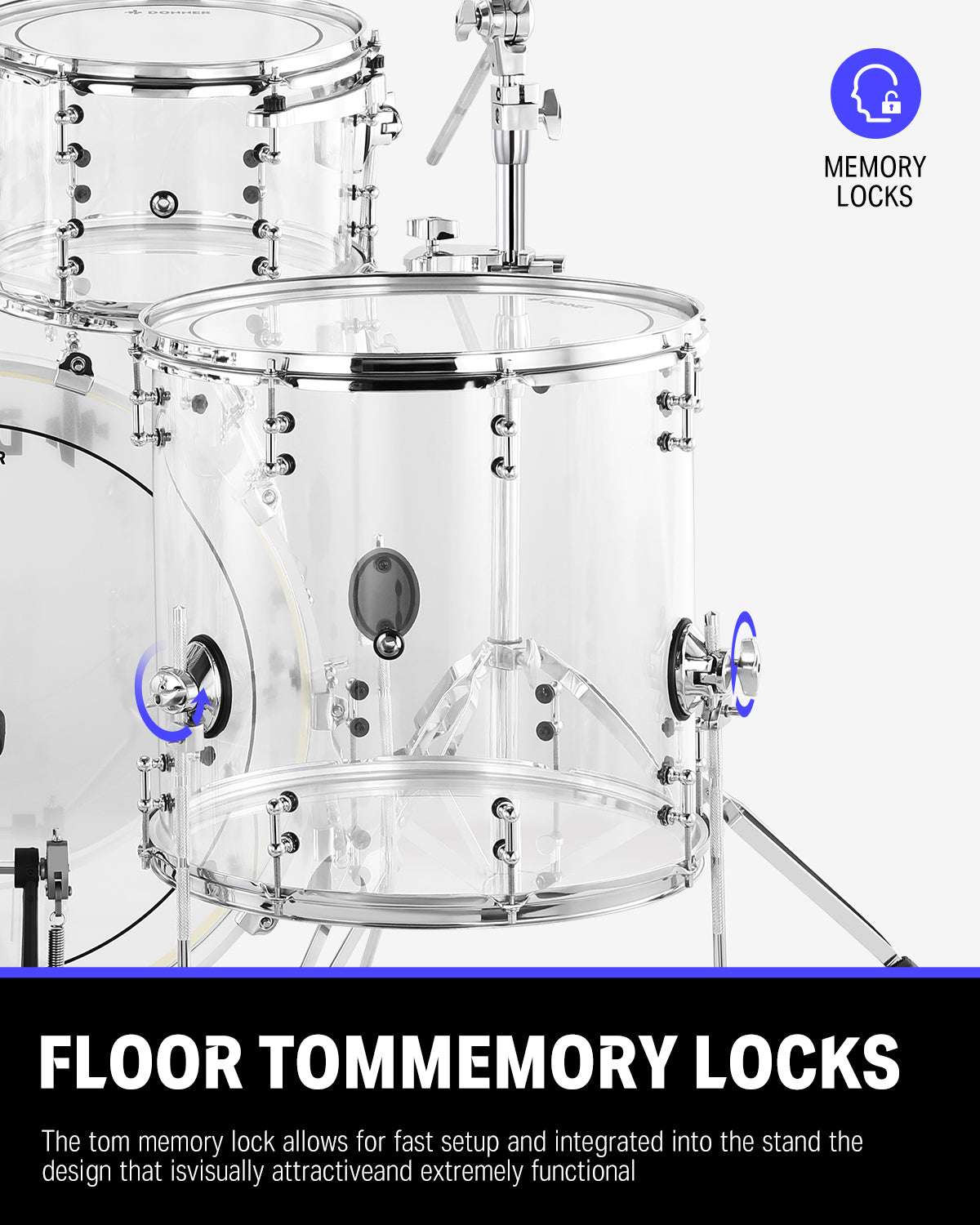 Donner-DDS-1000-22-inch-Crystal-5-Piece-Drum-Set-Acrylic-Shell-Pack