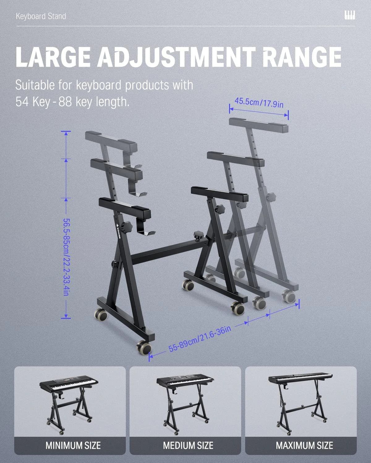 Donner Z-style Heavy-Duty Piano Keyboard Stand Adjustable and Portable/Suitable for 54/61/88 Keys Electric Keyboards Digital Pianos