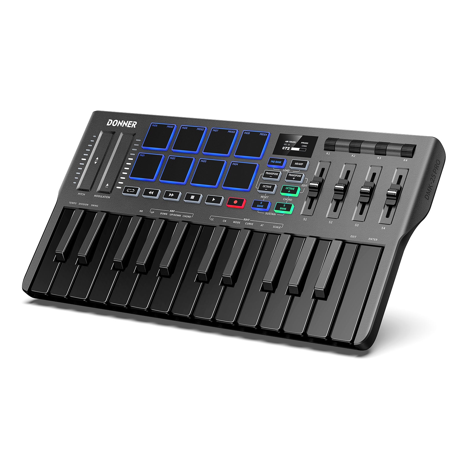 Donner DMK-25 PRO MIDI Keyboard Controller with Personalized Touch Bar, Free Music Production Software/Free 40 Courses-Black##