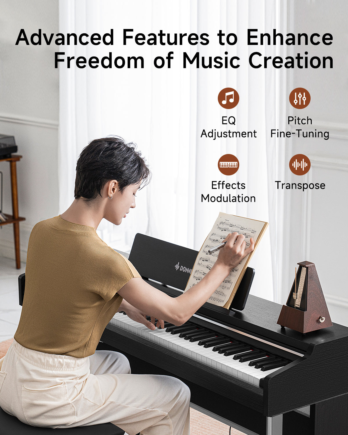 Donner DDP-200 PRO 88 Key Graded Hammer-Action Weighted Upright Digital Piano-Black##
