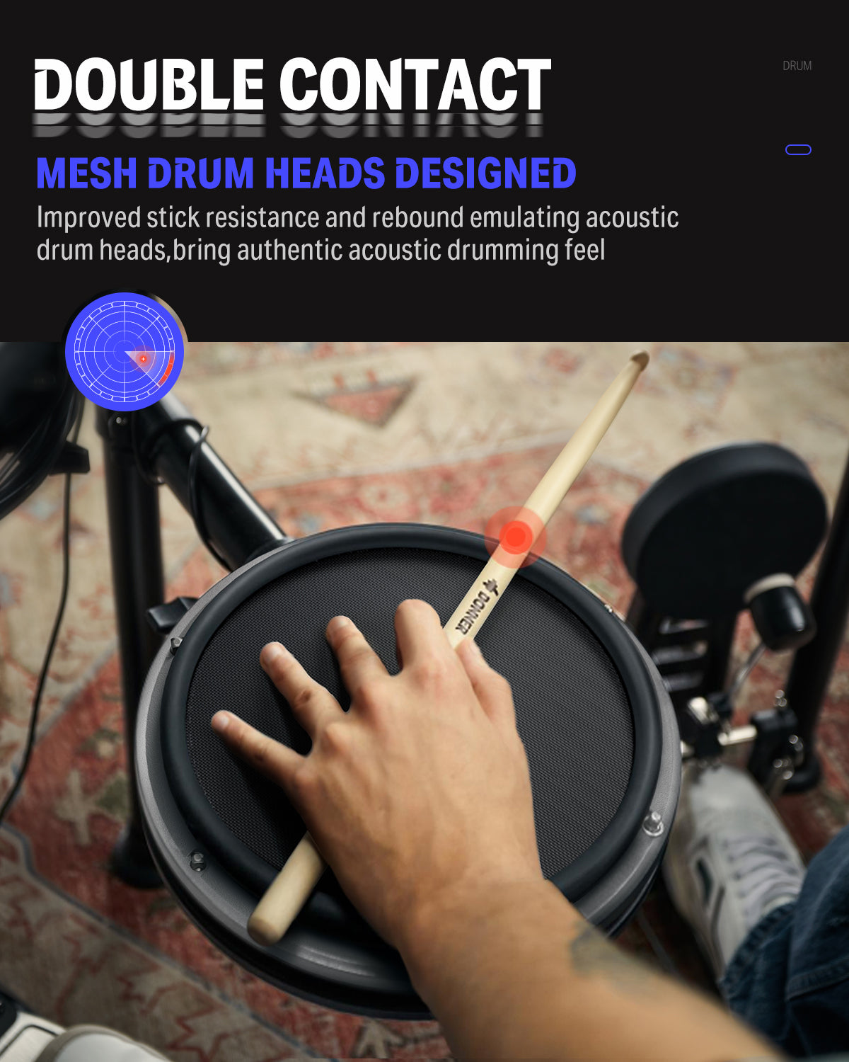 Donner Adults Electronic Drum Set 450+ Sounds, 31 Kits, with Quiet Mesh Drum Pads, DED-200X, Gray