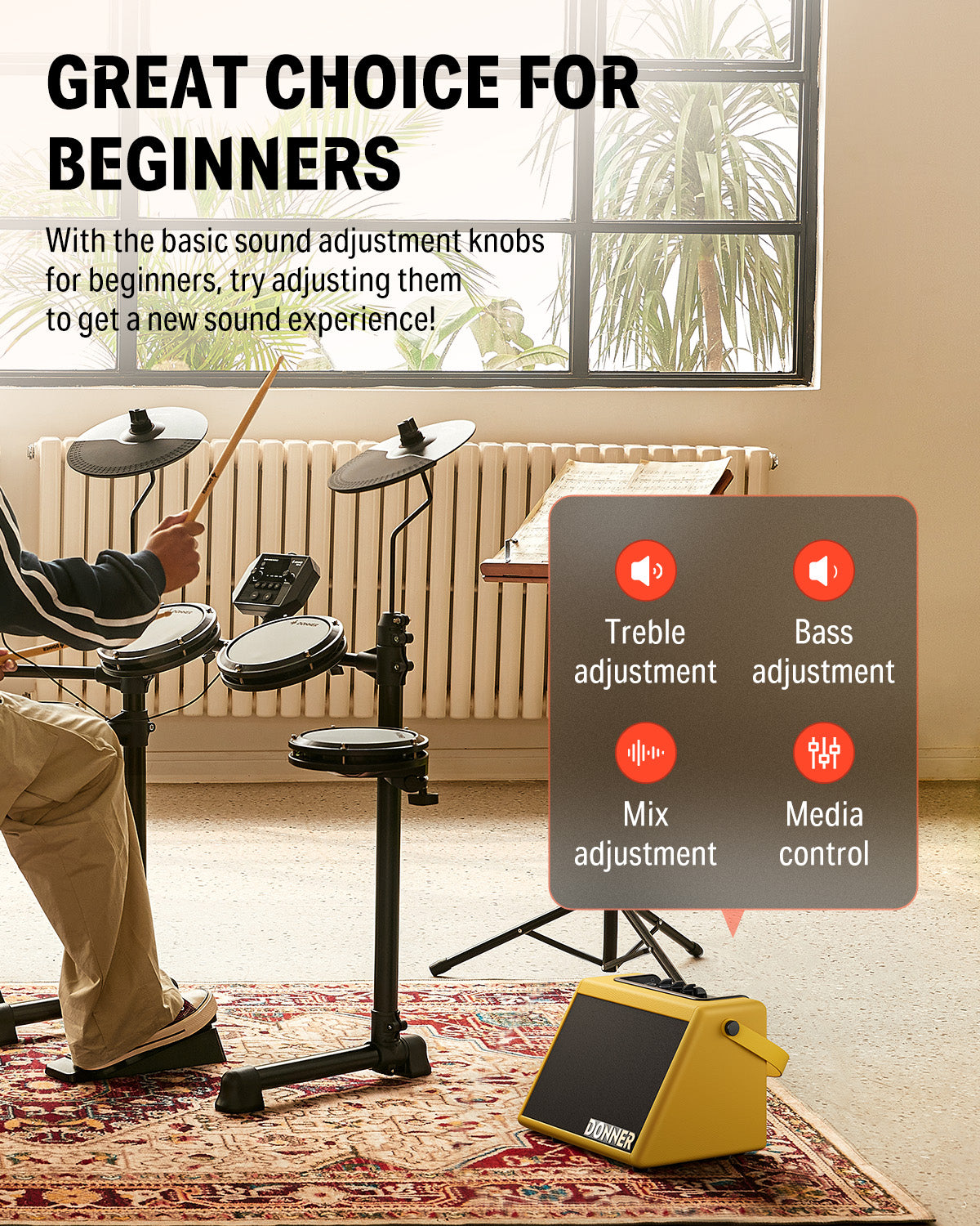 Donner DDA-20 Mini Electronic Drum Amplifier-Yellow##