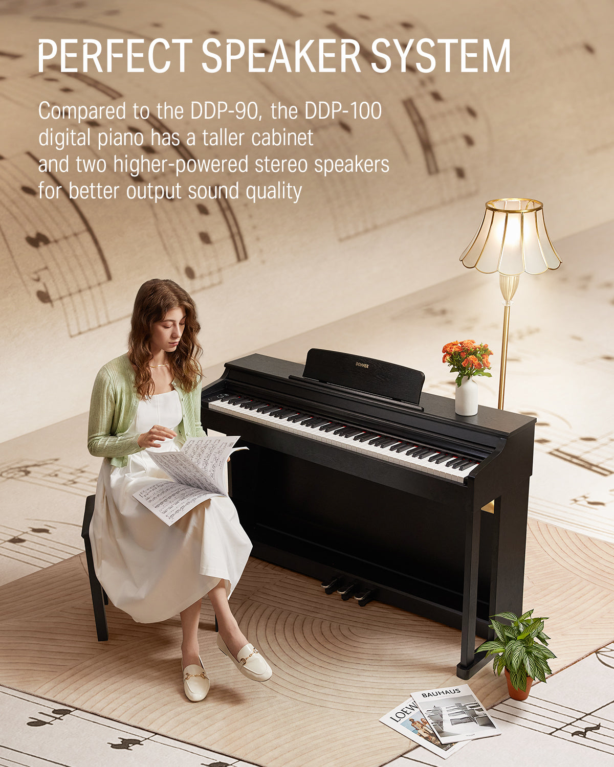 Donner DDP-100 88 Key Weighted Hammer Action Upright Digital Piano for Beginners Black/White-Black##