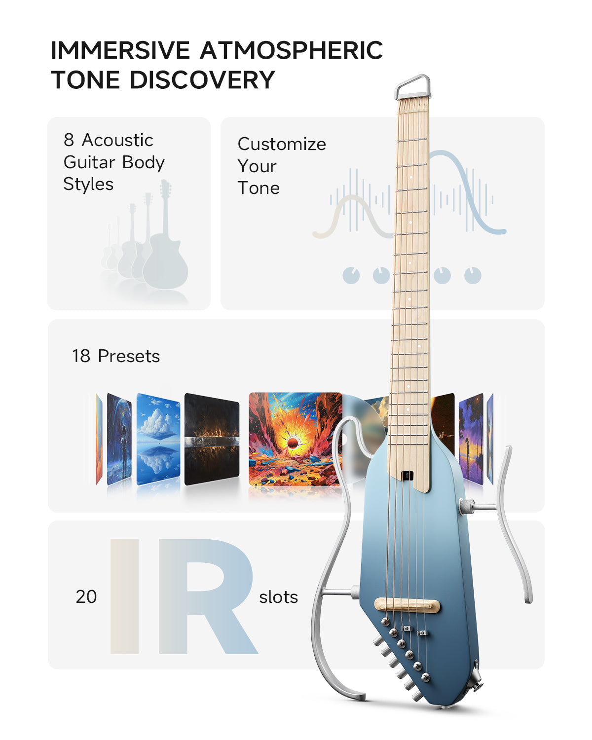 Donner HUSH™ I PRO Acoustic-Electric Travel Guitar-Hawaiian Blue##