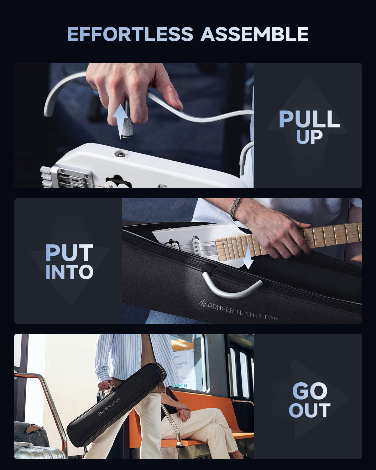 HUSH-X Porable Electric Guitar Kit for Travel Donner