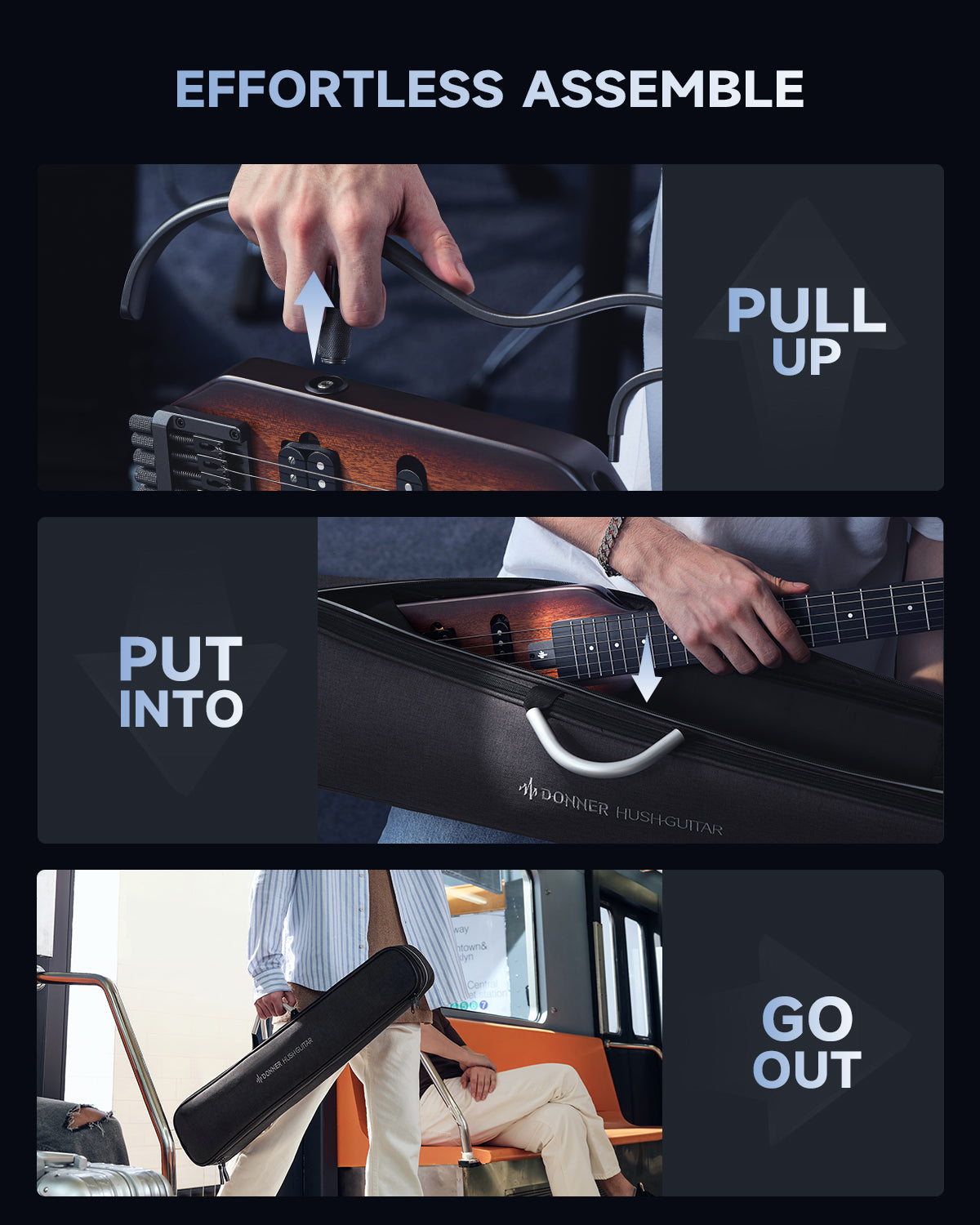 HUSH-X Porable Electric Guitar Kit for Travel Donner