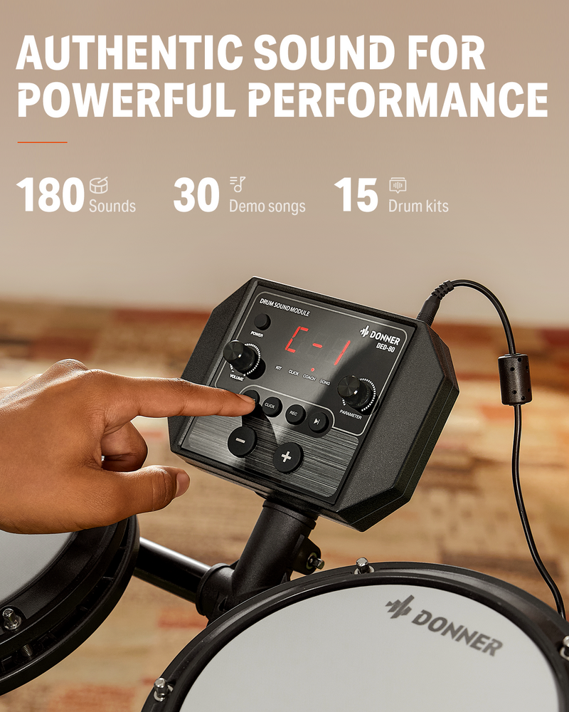 Donner DED-80 Best Electronic Drum Kit For Beginners with Headphones/Drum Throne