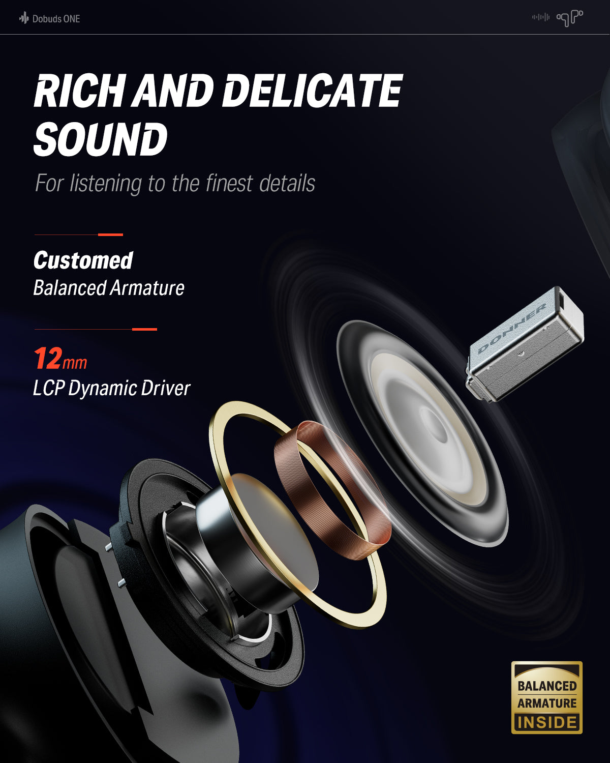 Donner Dobuds ONE Active Noise Canceling ANC True Wireless TWS Earbuds-Black##