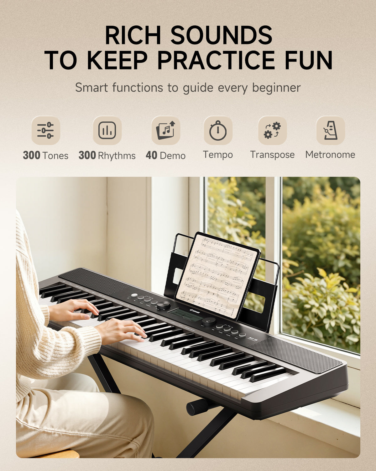 DONNER SD-15 61-Key Electronic Keyboard Set Gray