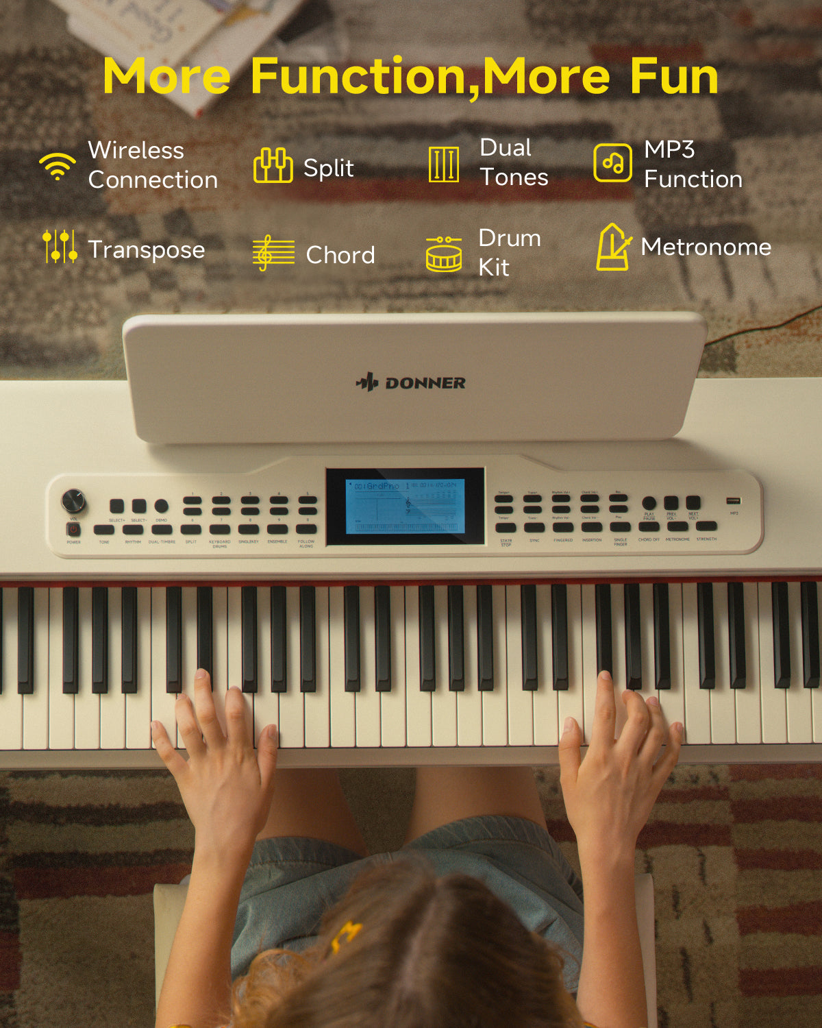 Donner DDP-95 88 Key Weighted Upright Digital Piano for Beginners White/Black-White##