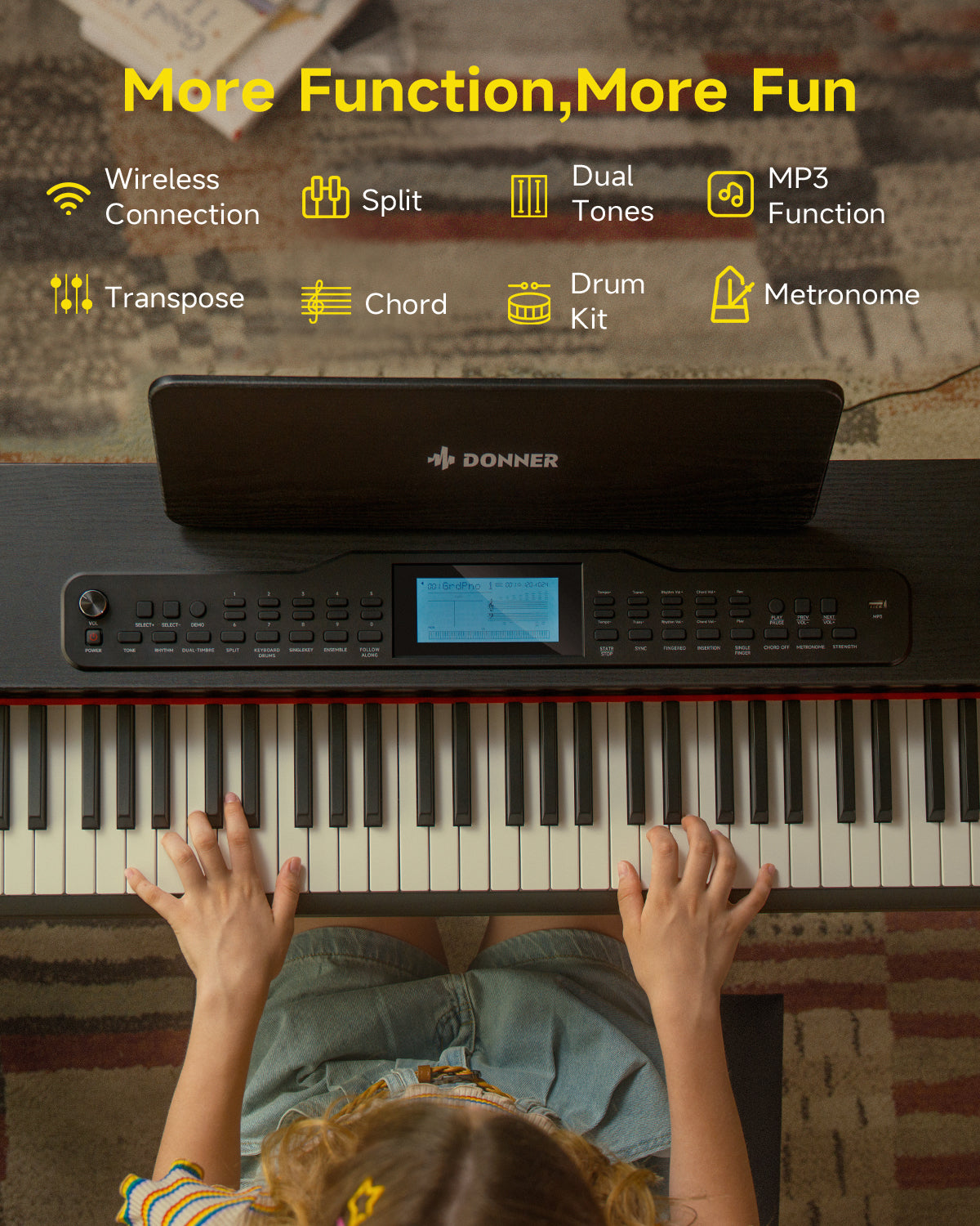 Donner DDP-95 88 Key Weighted Upright Digital Piano for Beginners White/Black-Black##