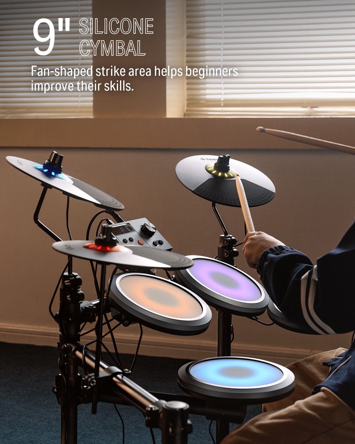 Donner DED-70R Electric Drum Set with LED Light, 150 Sounds, 15 Drum Kits, Type-C Charging, with Throne, Headphones, Gray