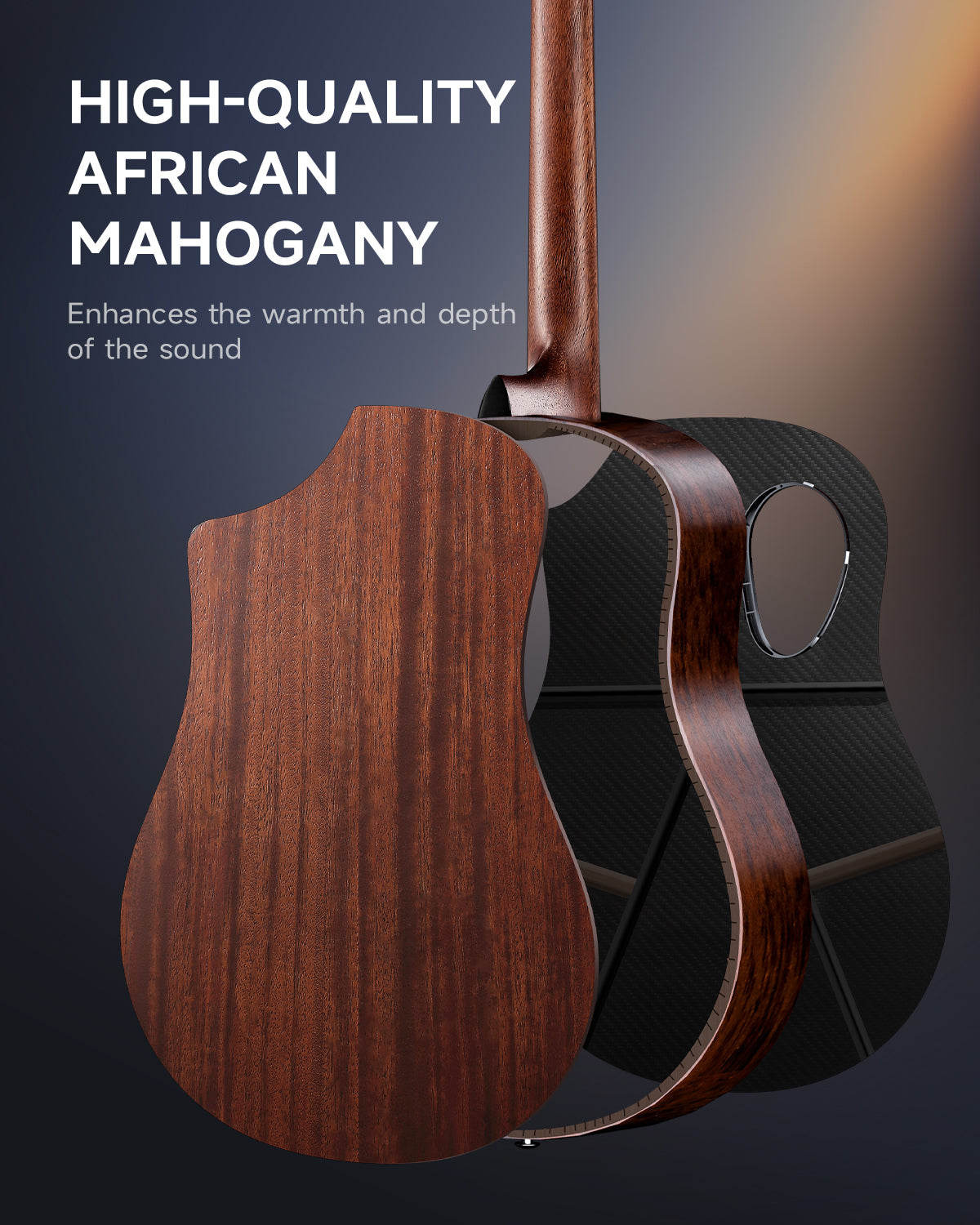 Donner RISING-G1 38" Carbon X Wood Acoustic Guitar-Brown##