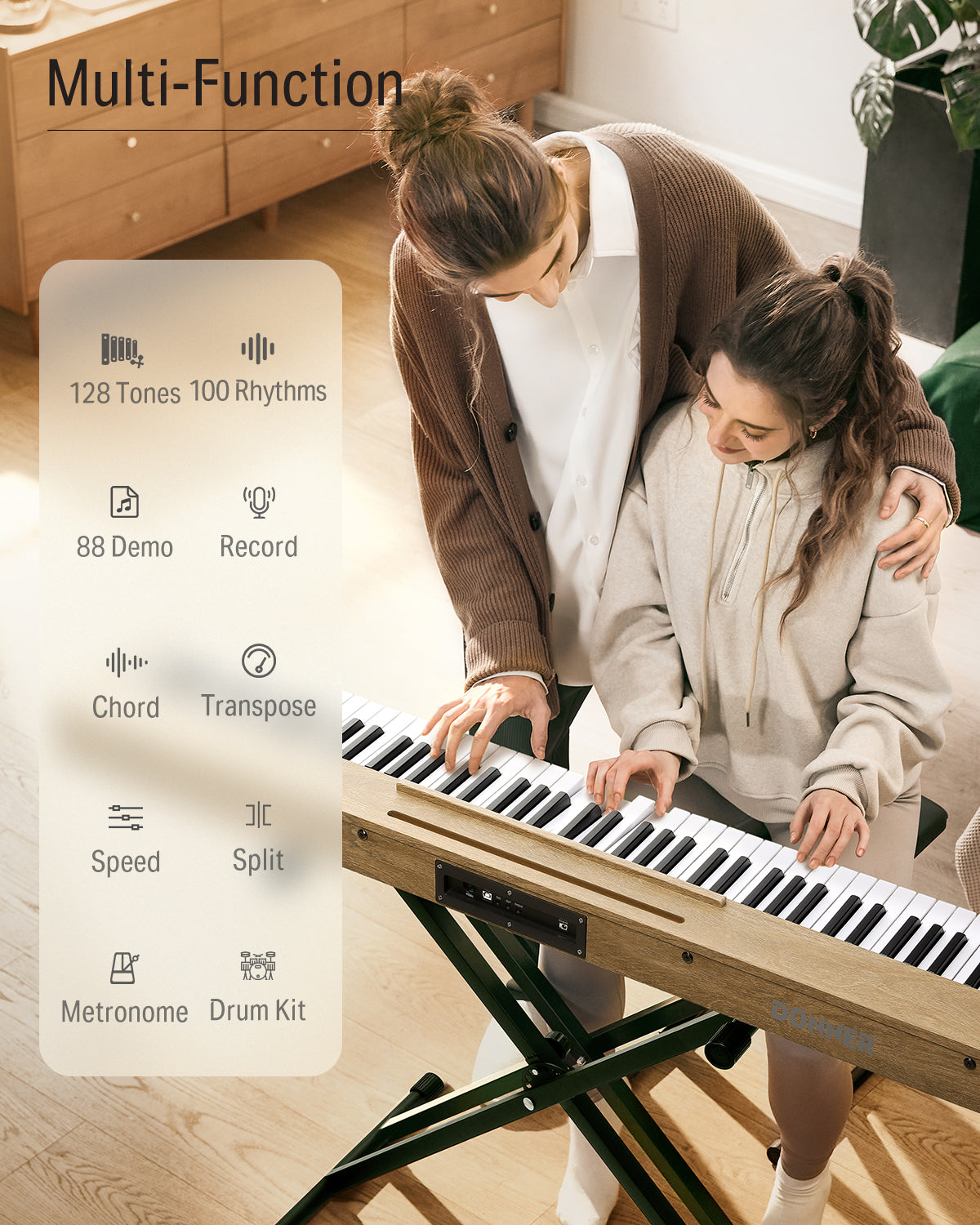 DEP-1S 88 Key Velocity-Sensitive Digital Piano with X-Stand Donner