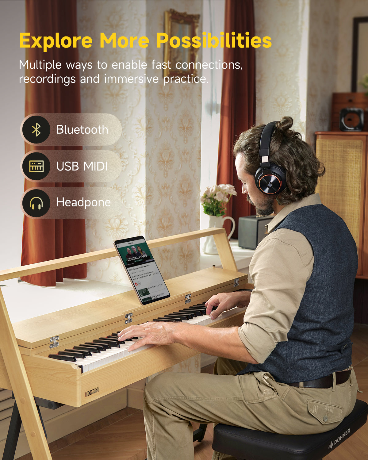 Donner OURA™ R300 88-key home digital piano Light Wood/Walnut-Light Wood##