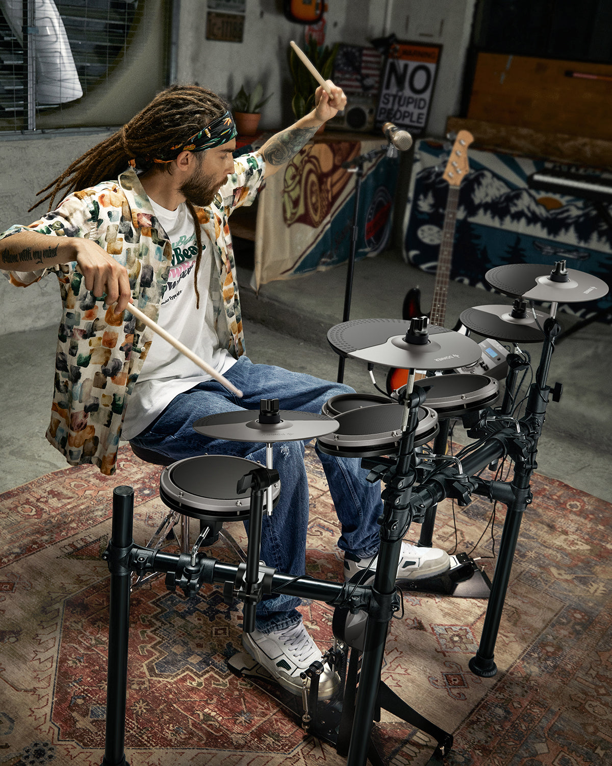 Donner Adults Electronic Drum Set 450+ Sounds, 31 Kits, with Quiet Mesh Drum Pads, DED-200X, Gray