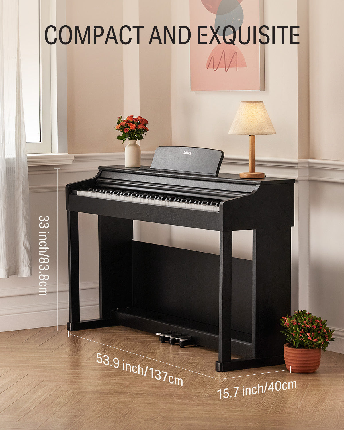 Donner DDP-100 88 Key Weighted Hammer Action Upright Digital Piano for Beginners Black/White-Black##