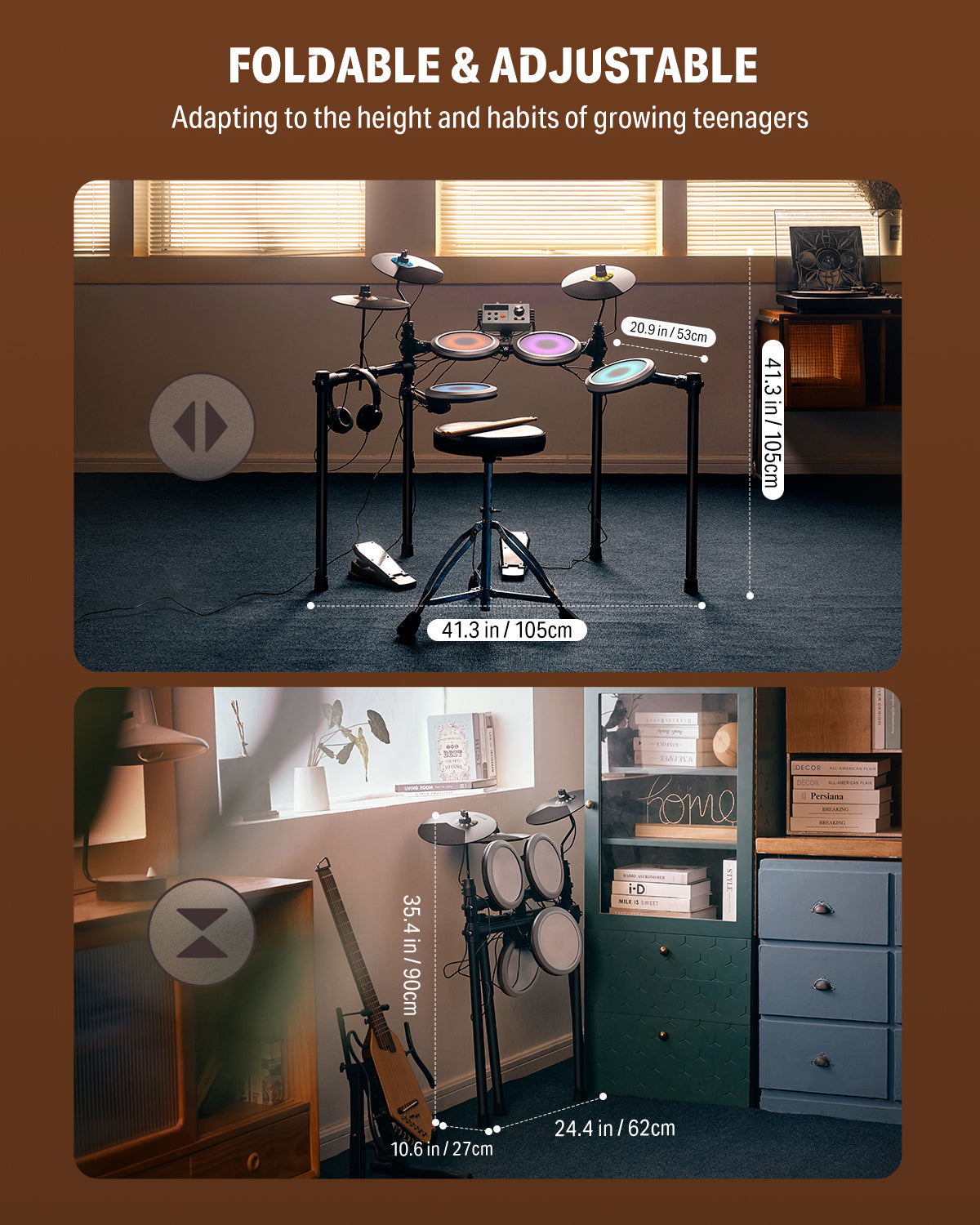 Donner DED-70R Electric Drum Set with LED Light, 150 Sounds, 15 Drum Kits, Type-C Charging, with Throne, Headphones, Gray