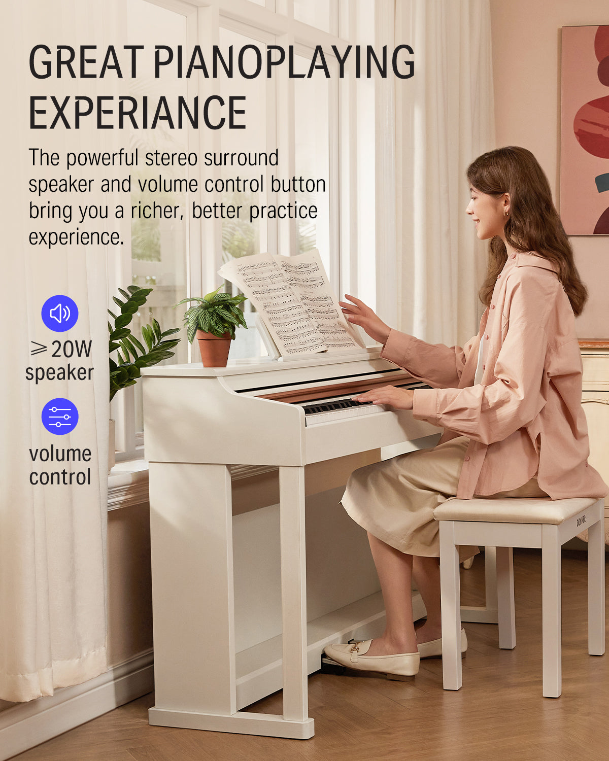Donner DDP-100 88 Key Weighted Hammer Action Upright Digital Piano for Beginners Black/White-White##