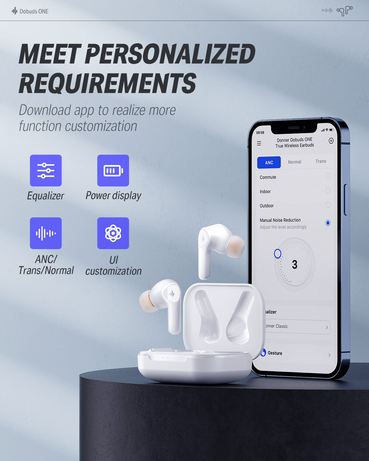 Donner Dobuds ONE Active Noise Canceling ANC True Wireless TWS Earbuds-White##