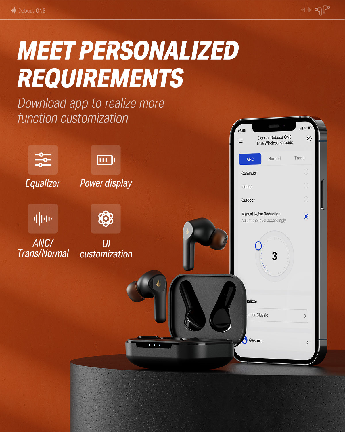 Donner Dobuds ONE Active Noise Canceling ANC True Wireless TWS Earbuds-Black##