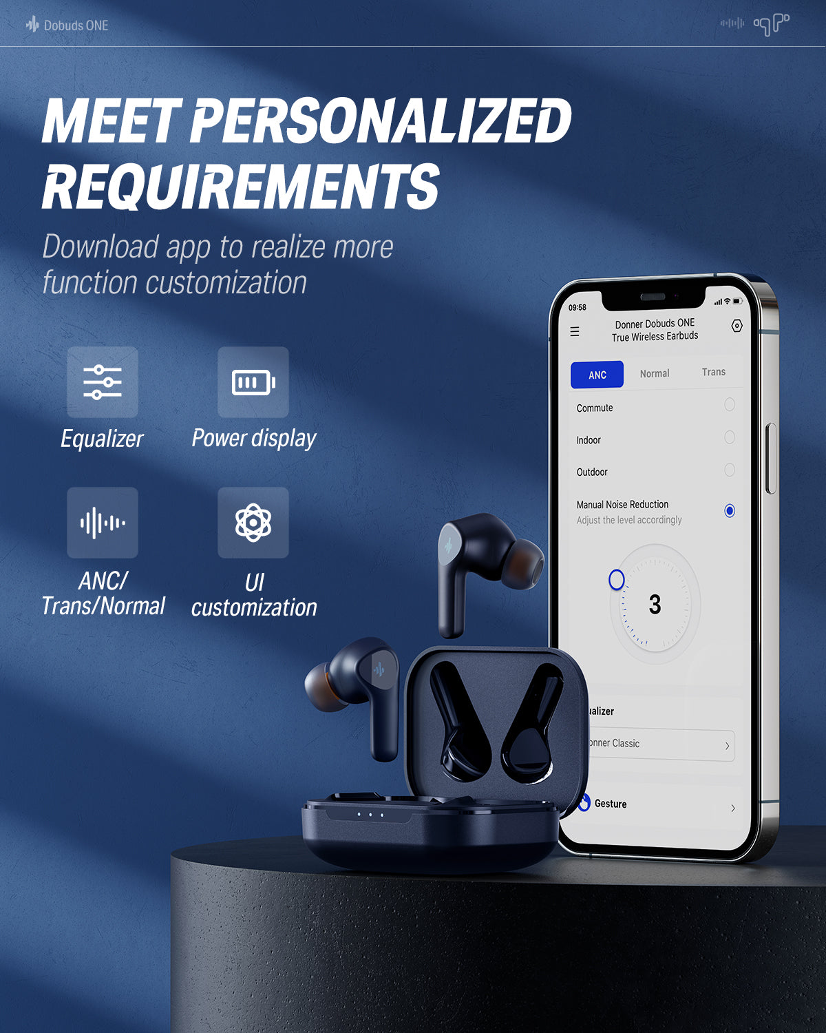 Donner Dobuds ONE Active Noise Canceling ANC True Wireless TWS Earbuds-Blue##