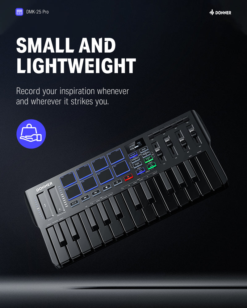 Donner DMK-25 PRO MIDI Keyboard Controller with Personalized Touch Bar, Free Music Production Software/Free 40 Courses