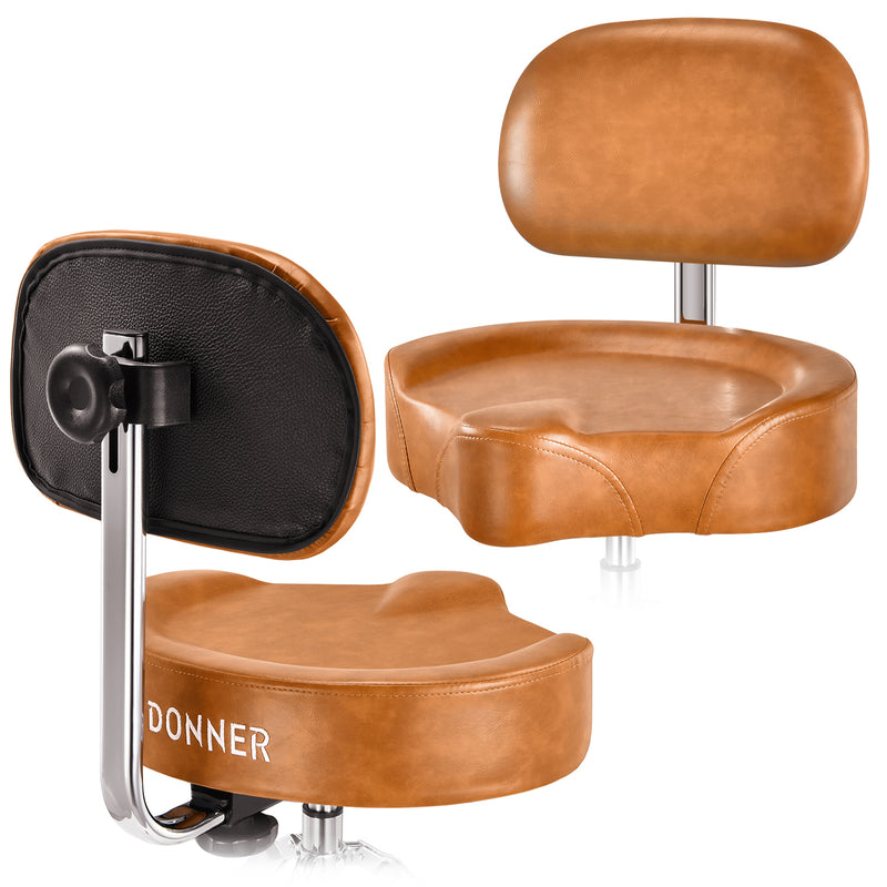 Donner Brown Drum Throne with Backrest Hydraulic Adjustable Height Motorcycle-Style Seat