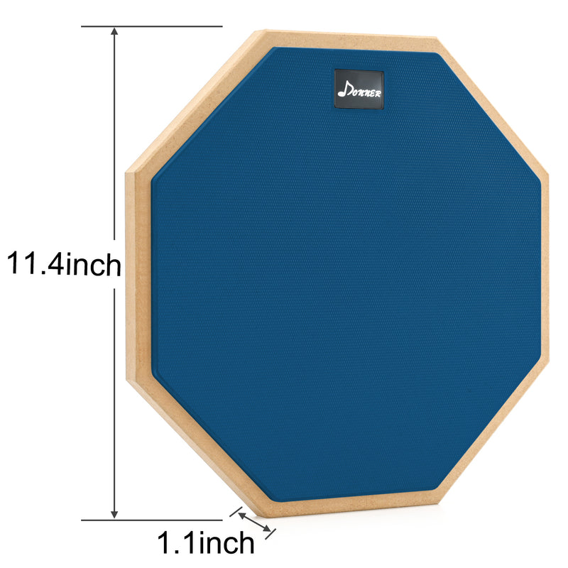 Donner 8 Inches Blue Drum Practice Pad With 1 Pair Maple Wood Drum Sticks